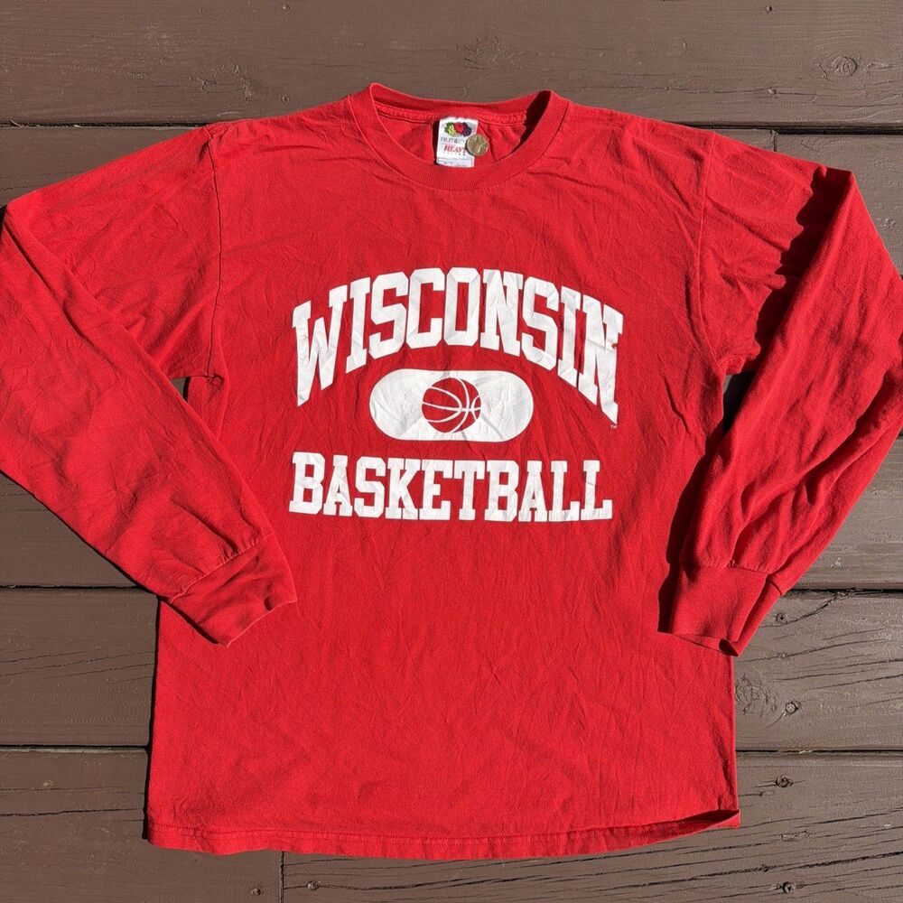 Fruit Of The Loom Wisconsin Badgers Basketball Long Sleeve Medium Red Shirt